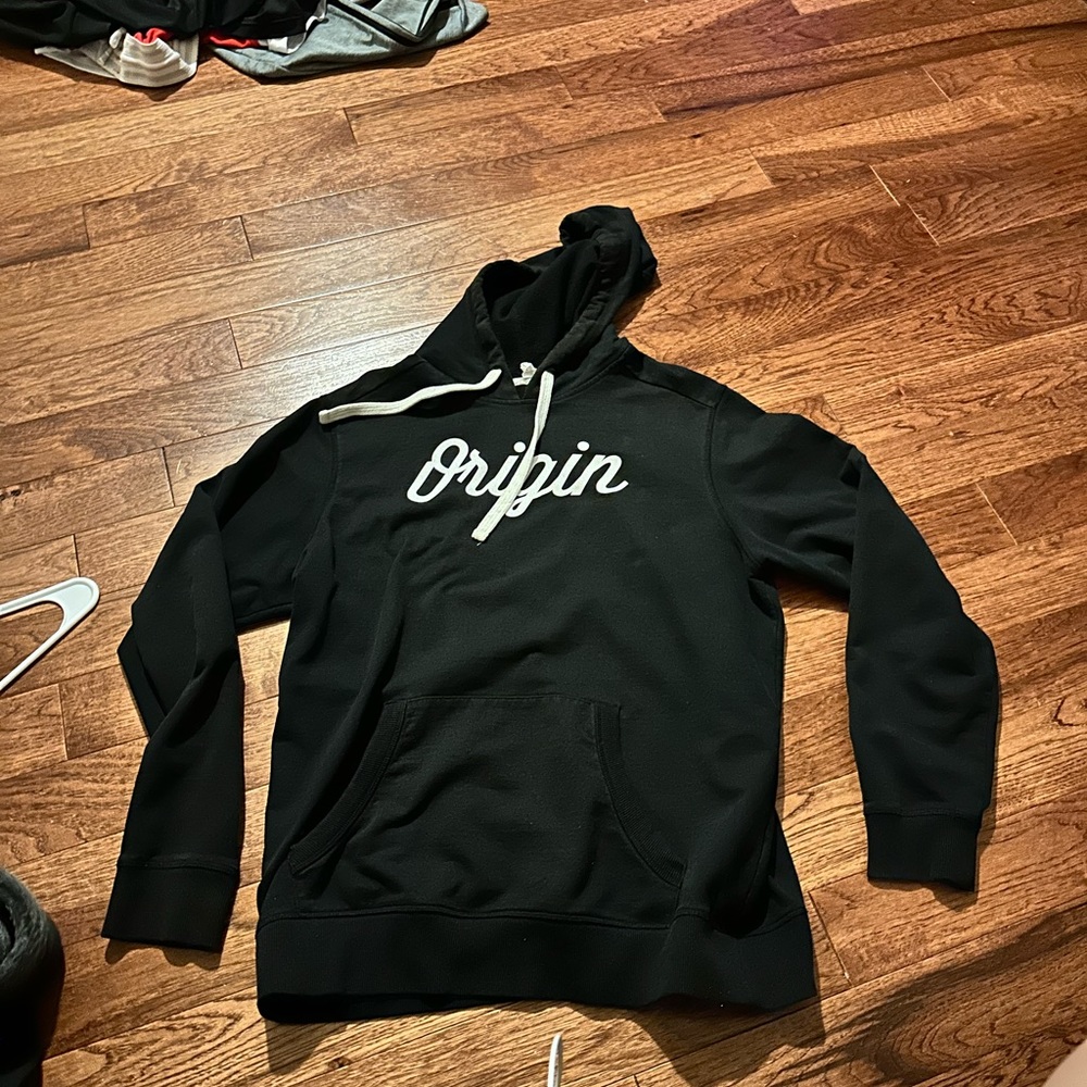 District Origin hoodie, black, used. Men’s Large.